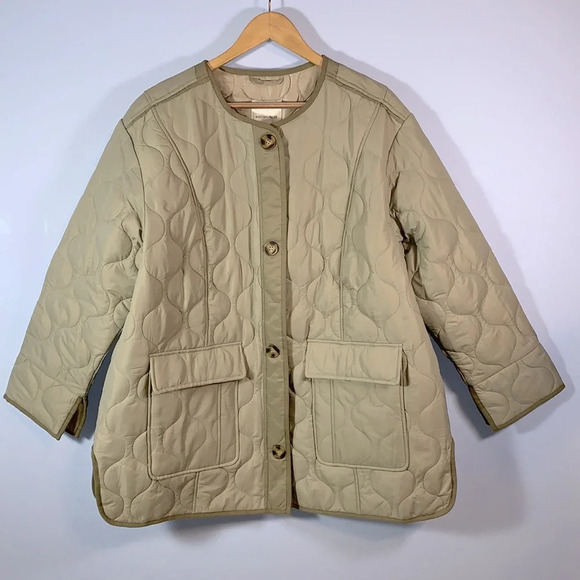 AVEC LES FILLES 1X short gray taupe putty quilted button down bomber Coat spring - Picture 2 of 11